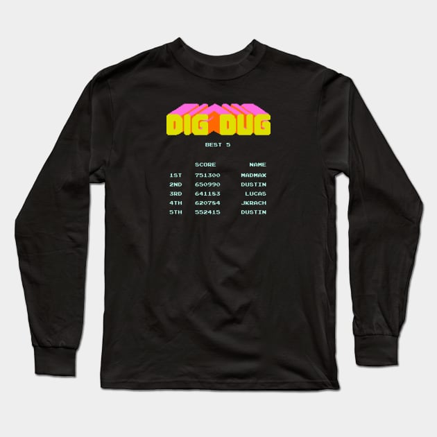 Dig Dug High Score Long Sleeve T-Shirt by JJFDesigns